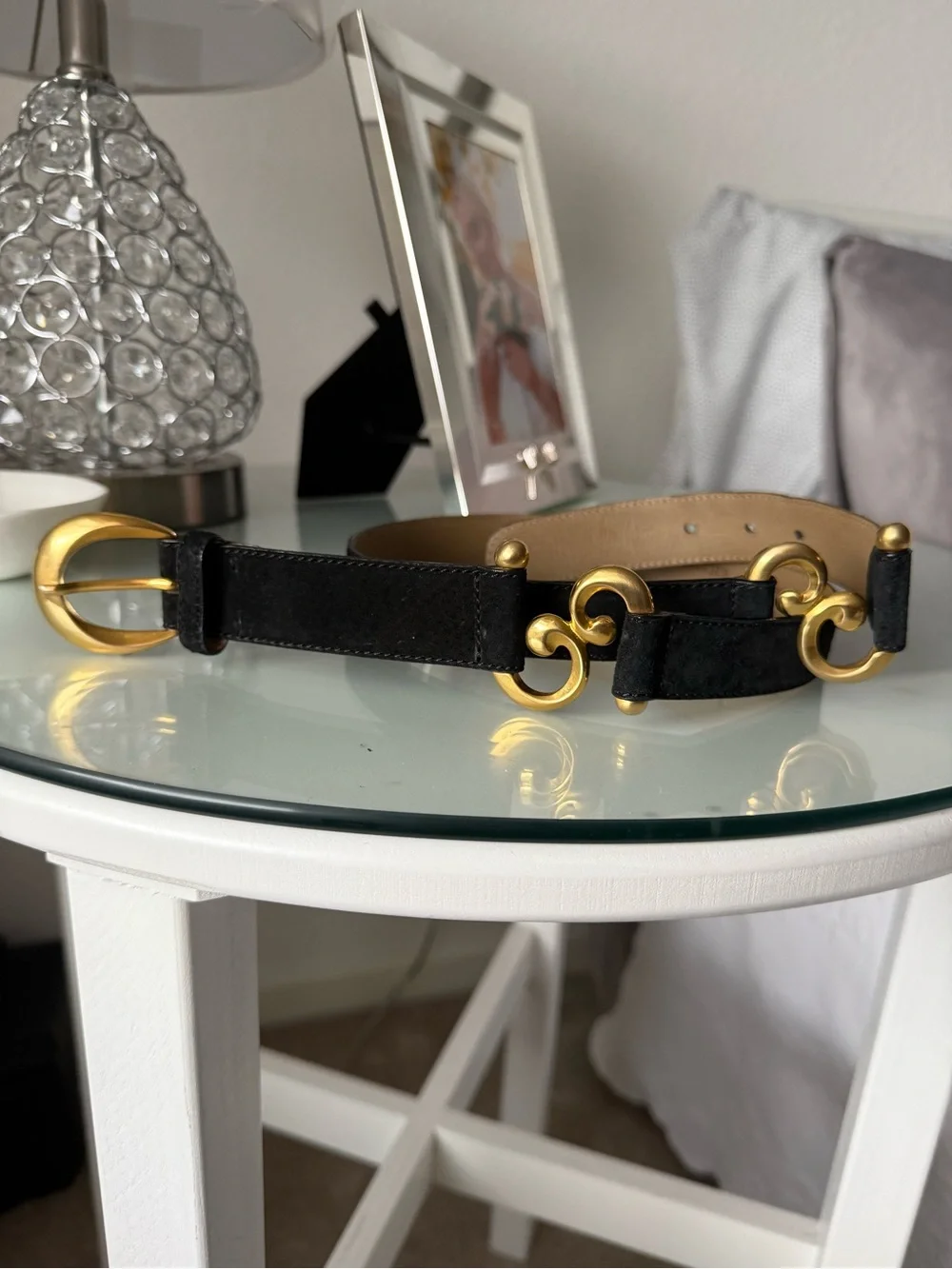 Vecchi by Hamilton Black Suede Women's Belt with Gold Hardware 36 in